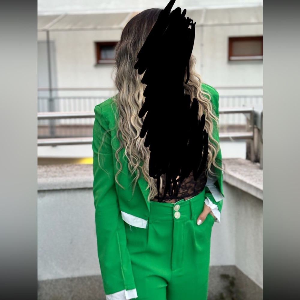 Green suit with cropped jacket